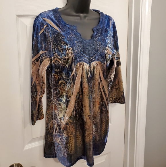 Live and Let Live Blue and Brown Blouse M - Picture 3 of 8